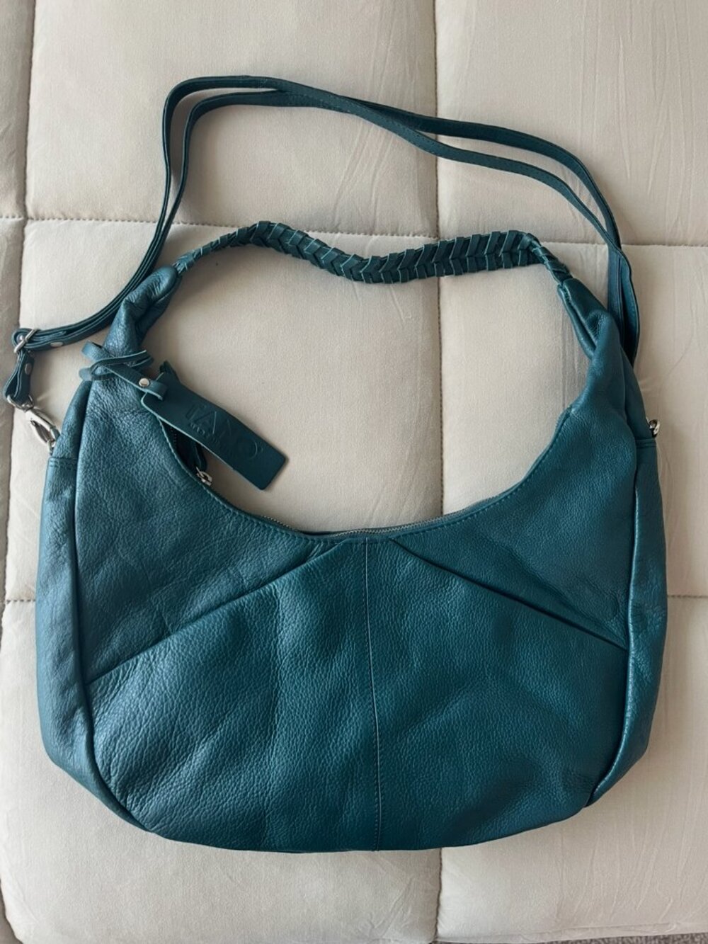 Soft Dark Teal Italian Vintage Convertible Crescent Bag - TANO (brand)